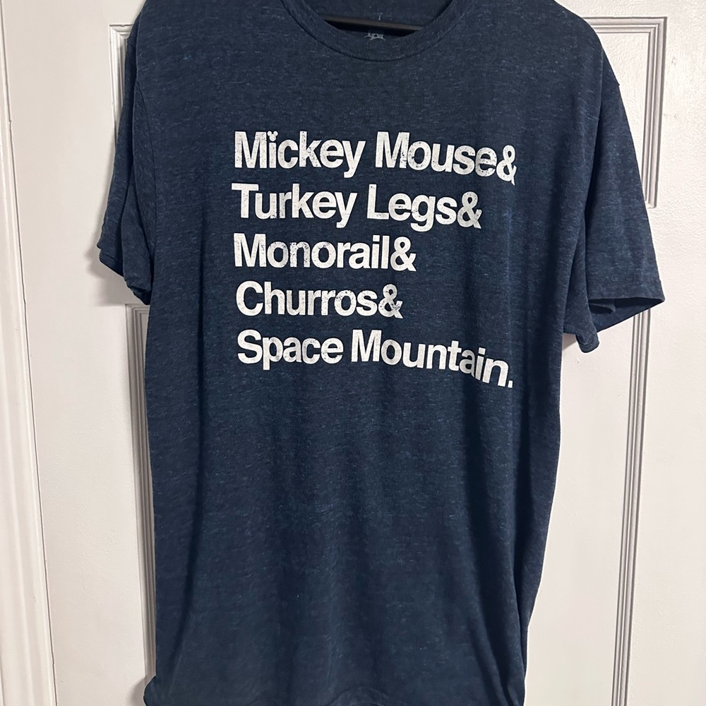 Disney Blue Short Sleeve Tee with Theme Park Icons